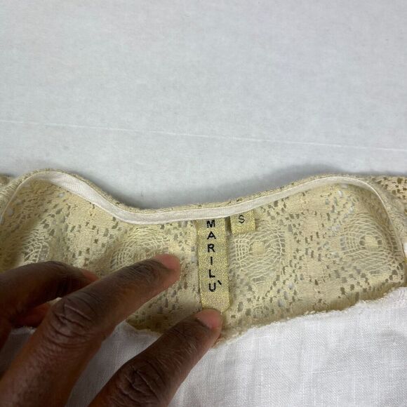 Marilu Womens Linen Blend Jacket White Open Front Lace Sequin Boho SMALL FLAW - Picture 4 of 12